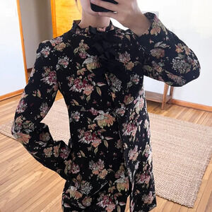 Rochas Paris Black Floral Designer Parisian Bow Front Snap Button Trench Coat 46